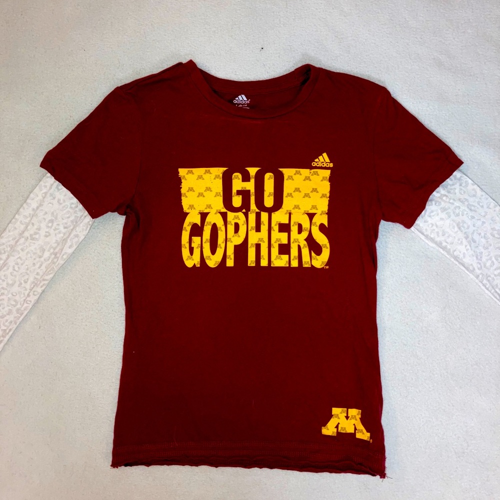 Gophers shirt with sheer cheetah print sleeves